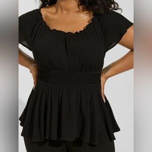 torrid Black Smocked Waist Peplum Short Sleeve Top